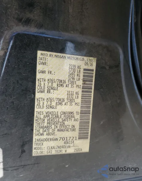 2017 Nissan Frontier S из США, поврежденный, VIN 1N6AD0ER6HN701721